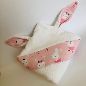 accappatoio neonato con bordo e orecchie disegno bunny ballerina