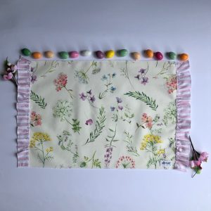 Tovaglietta hand made tessuto cotone fiori e rouches a righe