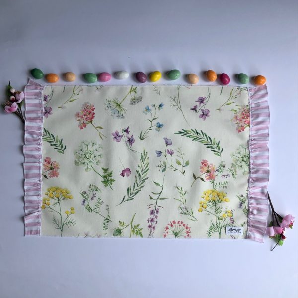 Tovaglietta hand made tessuto cotone fiori e rouches a righe