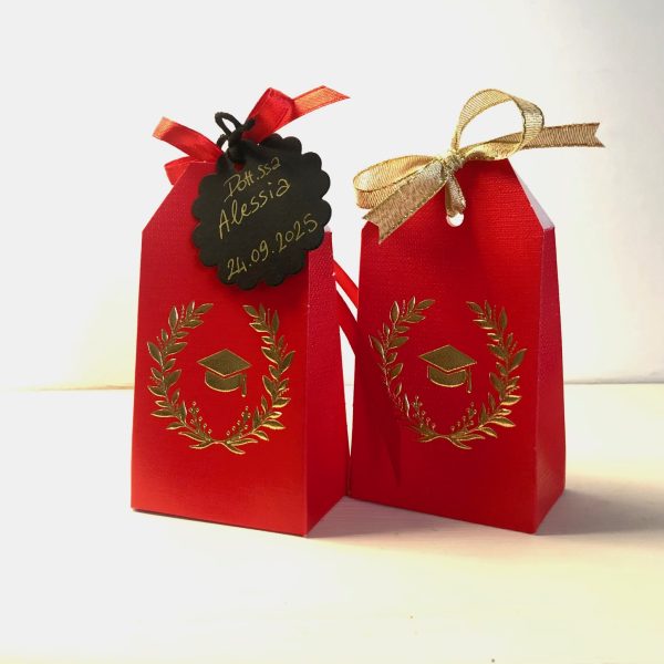 bomboniera Laurea scatola rosso / oro - immagine 2